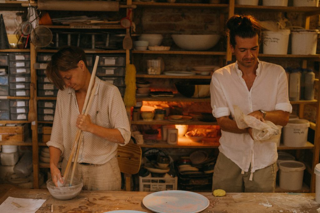 Two people baking